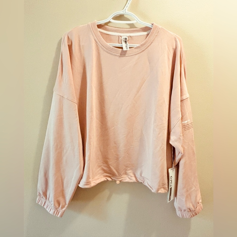 🆕 NEW FWD Cropped Boxy Wide Drawstring Waist Sweatshirt, Coral/Peach, XL